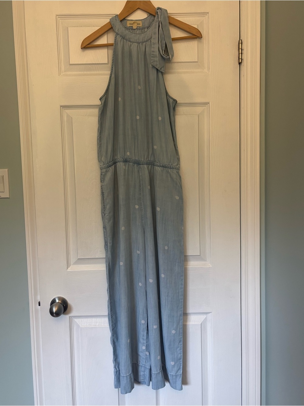 Cloth & Stone Chambray Tencel Jumper w/ Polka Dots | Cropped Wide Leg | Size S-M